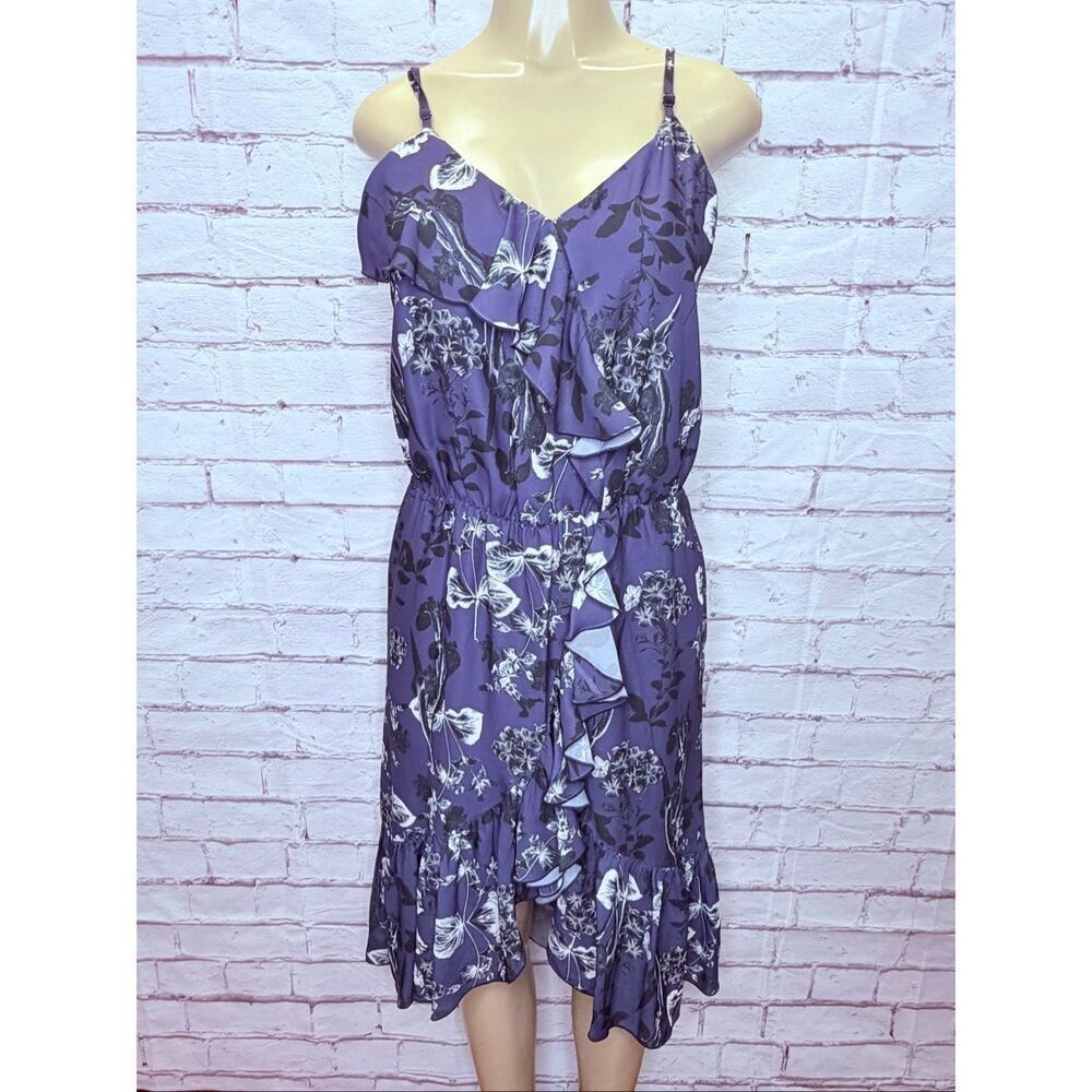 Parker Womens Multicolor Floral Ruffled Faux Wrap Sleeveless Sundress Medium